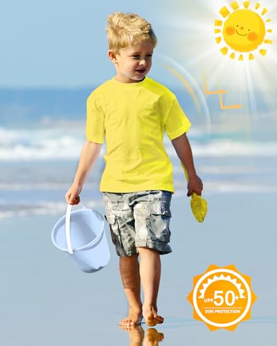 Boys Short Sleeve Rash Guard UPF 50+ Swim Shirt - Yellow, Medium