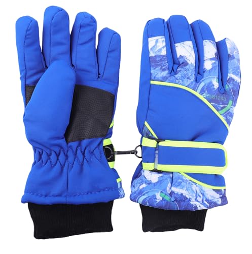 Kids Winter Gloves - Windproof Thick Snowboard Mittens, Blue, 4-7 Years