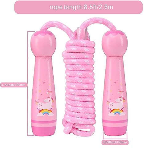 Adjustable Cotton Jump Rope for Kids - Pink Wooden Handle