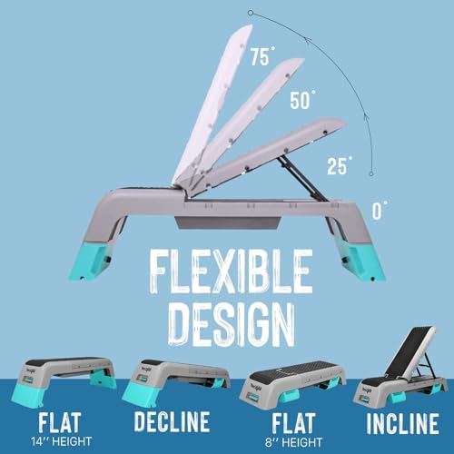 Aerobic Deck Fitness Station - Weight Bench & Stepper - Blue/Grey