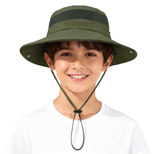 Kids Bucket Hat with UPF 50+ Sun Protection - Army Green, 5-13 Years