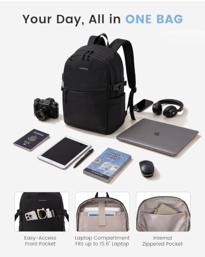 LOVEVOOK Medium 15.6inch Unisex Casual Backpack Black for Work & College