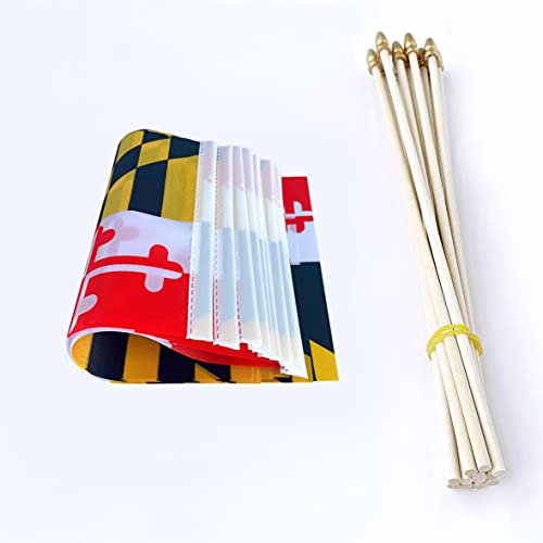 Maryland State Flags 12 Pack Mini Handheld Flags 5x8 Inch for Parties & Parades