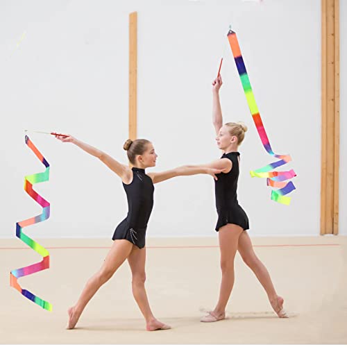 2-Piece Rainbow Rhythmic Gymnastics Ribbon Wands - 78-Inch Dance Streamers