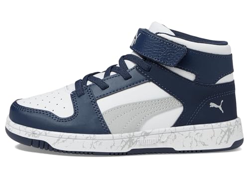 PUMA Boys' Rebound Layup Slip-On Sneakers White Light Gray Club Navy 2 Little Kid