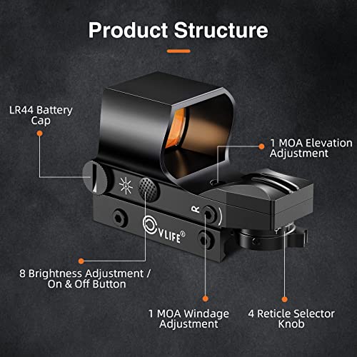 40mm Red Dot Reflex Sight with 4 Reticle Options and 8 Brightness Settings