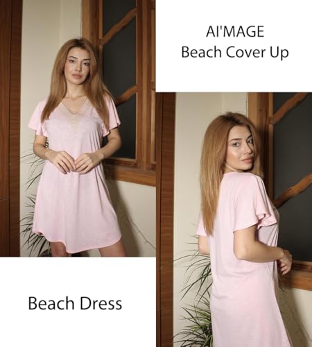 Women's V-Neck Beach Swimsuit Cover Up - Pink, Medium
