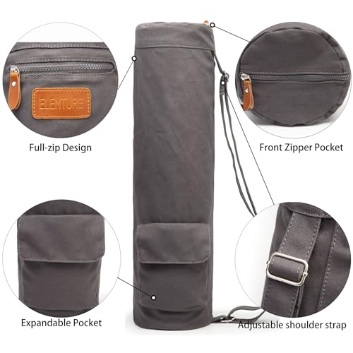 ELENTURE Grey Yoga Mat Bag for Women & Men, Full-Zip Canvas Pilates Bag with Pockets