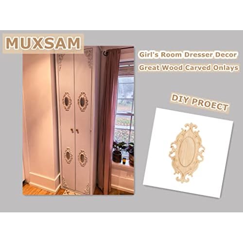 Wood Appliques Onlays, 1Pc Wooden Carved Carving Decal Center Decor for Door Cabinet Wall Ceiling Dresser Cupboard Fireplace Stairs Furniture Decoration DIY Project, 22x14.5cm/8.66"x5.71"