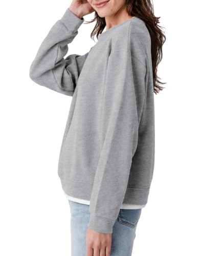 Mostrend Women's Grey Faux Double Layered Lightweight Sweatshirt - Large