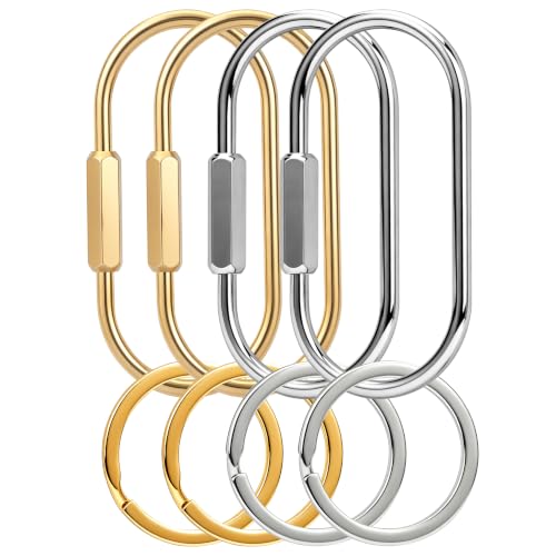 Gold Brass Key Rings Organizer - 4 Pcs Screw Lock Carabiner Clip