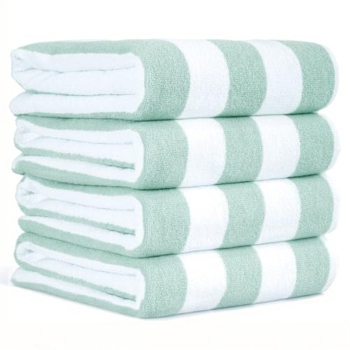 American Soft Linen 4-Piece Cabana Striped Beach Towels 30x60in Mint – Oversize Quick Dry Sand-Free