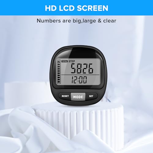 3D Pedometer Step Counter - Simple Walking Tracker with Clip