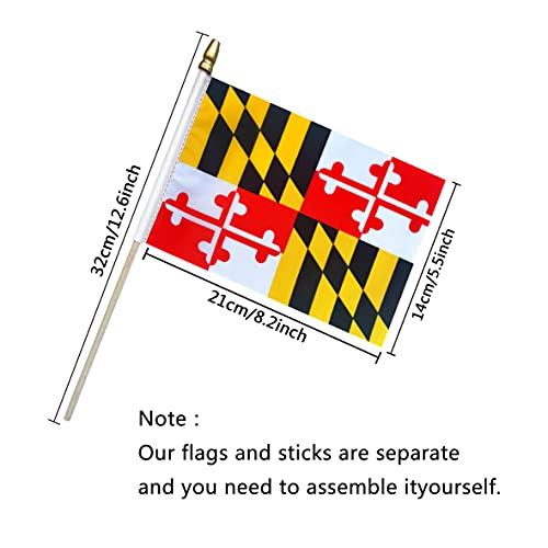 Maryland State Flags 12 Pack Mini Handheld Flags 5x8 Inch for Parties & Parades