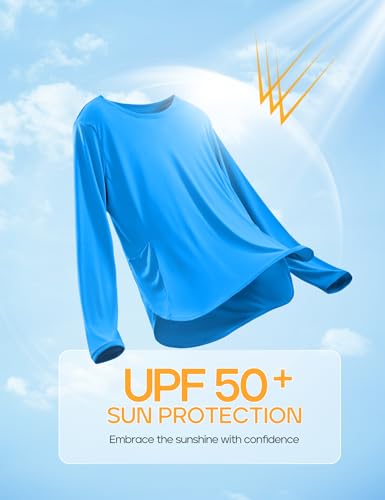 Long Sleeve Workout Tops for Women - Cyan, Medium - UPF 50+ UV Protection