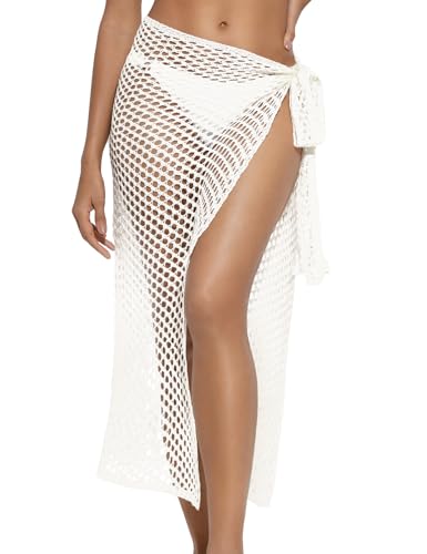 Women's Crochet Sarong Cover Up Skirt - Small-Medium, White