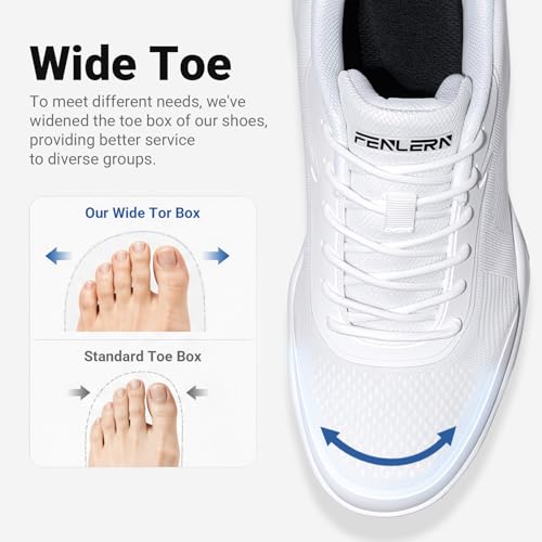 FENLERN Tennis Shoes Men Wide | Pickleball, Racquetball & Running Sneakers – White, Size 10