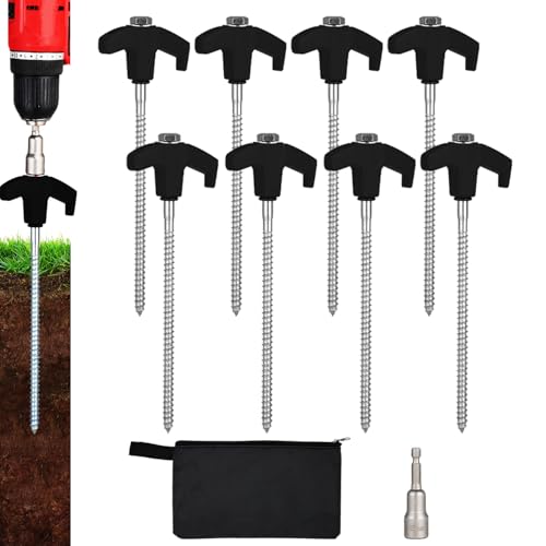 8 Pack Heavy Duty Screw-in Tent Stakes 8 Inch Ground Anchors Camping Accessories
