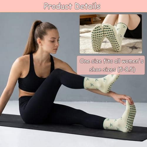 Cute Non-Slip Ruffle Pilates Grippy Socks for Women - Blue, Pink, White, Beige