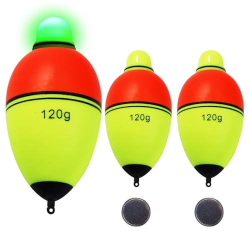 CWSDXM Red-Yellow 120G LED Light-Up EVA Slip Bobbers for Night Fishing - 2 Pack