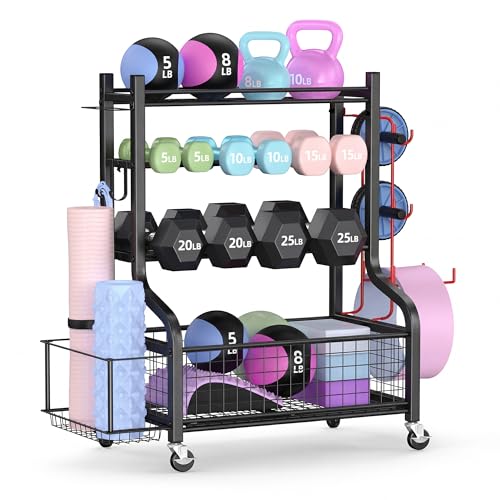 Dumbbell Rack with Wheels - 3-Tier Weight Storage for Home Gym - Black, 40.4"L x 15.8"W x 36.8"H