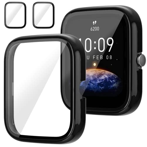 Amazfit Bip 3/Bip 3 Pro Screen Protector Case - Black, 2-Pack