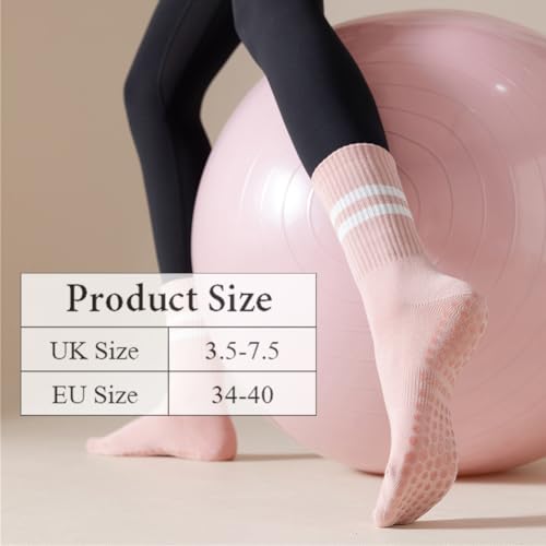 Non-Slip Yoga Socks - 4 Pairs Grippy Pilates Crew Socks