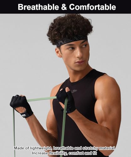 Anti-Slip Fingerless Workout Gloves - Black, Large