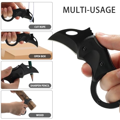 Mini Folding Pocket Knife - 2 Pack Black, Stainless Steel Blade