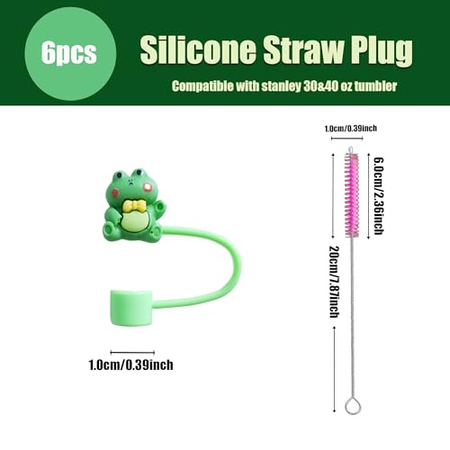 Cute Animal Silicone Straw Covers - 6Pcs 10mm for Stanley Cup