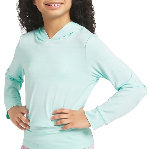 Girls' UPF 50+ Long Sleeve Hooded Sun Tee Rash Guard - Large Aruba Blue