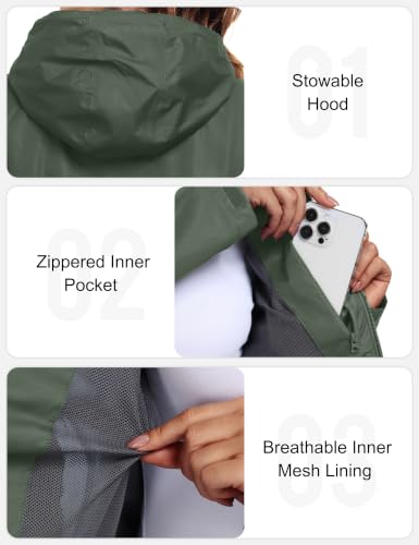 Little Donkey Andy Women's Waterproof Rain Jacket XL Olive for Hiking & Outdoor