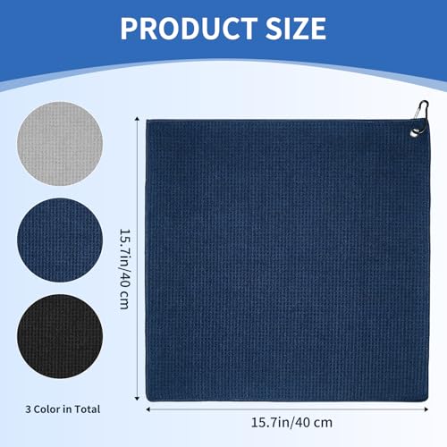 Fishing Towel with Clip - 16" X 16" Microfiber Towel - Pack of 3 (Black/Grey/Blue)
