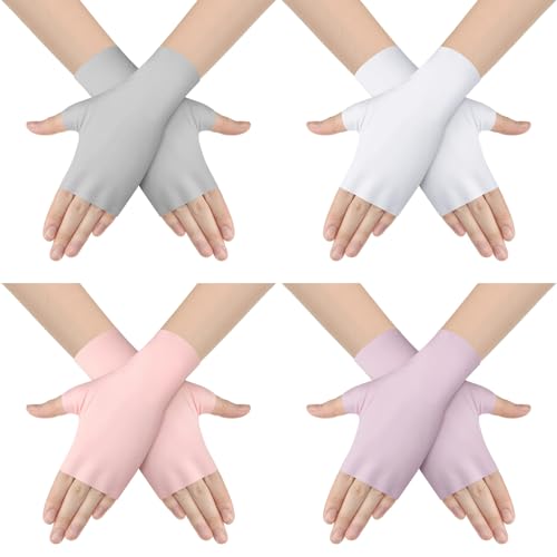 UV Protection Fingerless Gloves for Women - Light Gray, White, Pink, Purple