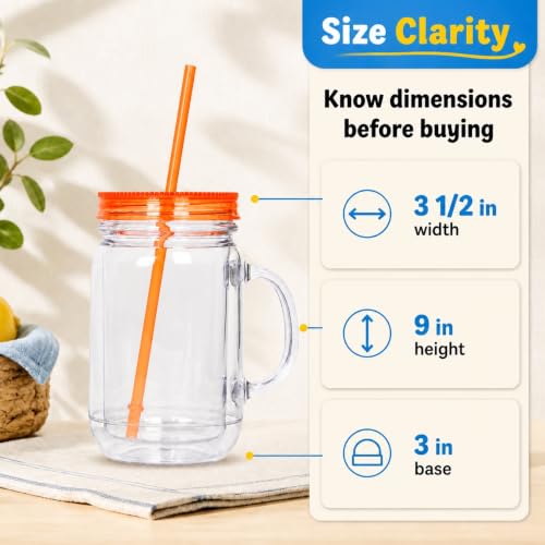 Zephyr Canyon 20 oz Insulated Mason Jars with Handles, Lids & Straws – Set of 4
