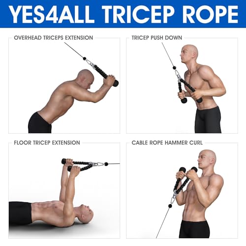 Tricep Pulldown Rope Attachment - 27 Inch Nylon with Carabiner