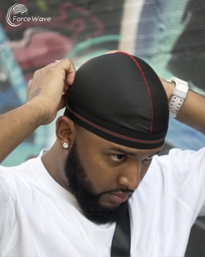 ForceWave 4Pcs Wave Cap for Men - Stocking Compression Cap for 360 Waves in Black Red Navy Gray
