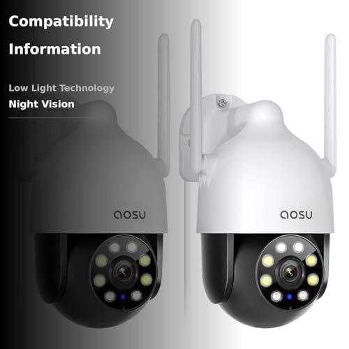 AOSU 2K Security Camera 2Pack with Motion Tracking, 360°Pan-Tilt View Security Camera, Spotlight & Siren, 2.4G WiFi, 2-Way Audio, Full Color Night Vision Security Camera, Waterproof Outdoor Camera