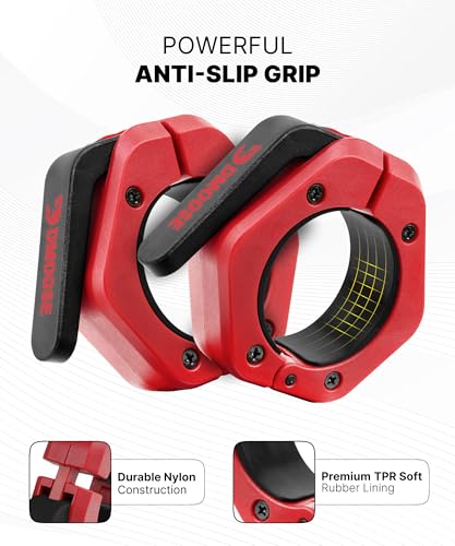 DMoose Fitness Magnetic Red 2-Inch Barbell Clips - Quick Release Collars, Secure Fit, Anti Slip Grip