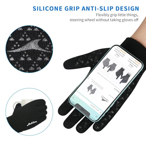Winter Touchscreen Knit Gloves for Men and Women - Medium Black