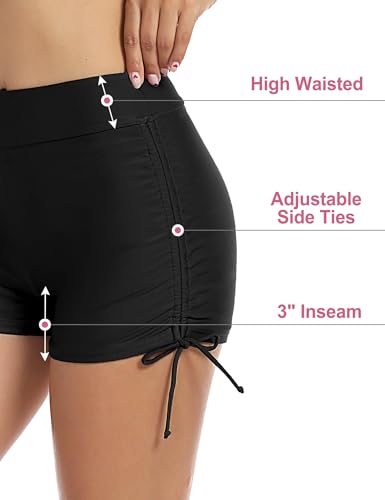 X-Small Women's High Waist Black Swim Shorts - Lecieldusoir Bathing Suit Bottoms
