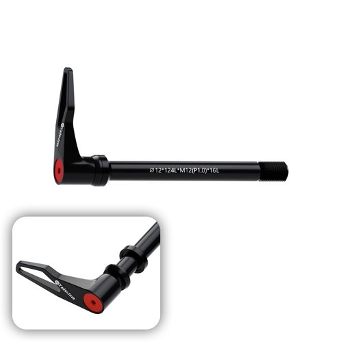 Thread Pitch 1.0mm Bicycle Hub Thru Axle Adapter Boost Forks Quick Release Thru Axle with Handle (12mm x 124mm Length)