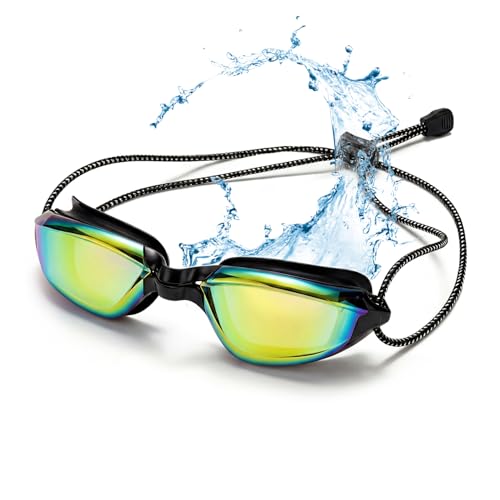 Anti-Fog Swimming Goggles for Adults and Youth - Black with Purple Plating