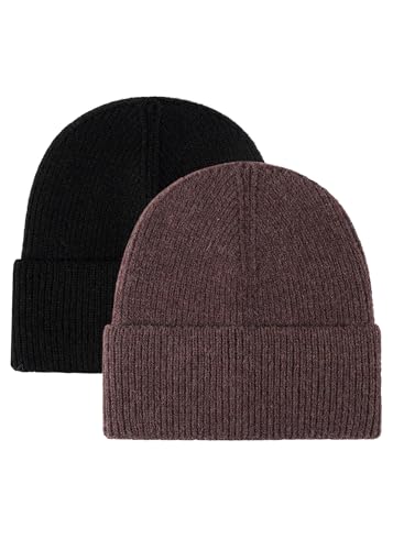Unisex Winter Beanie Hat 2 Pack - Black & Coffee