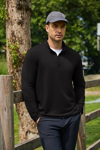 COOFANDY Men's Black Quarter Zip Pullover Lightweight Mock Neck Sweatshirt Large