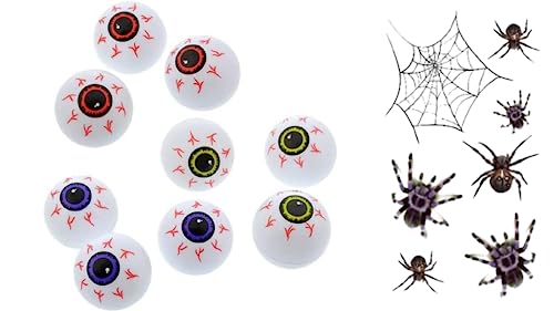 Plastic Eyeball Ping Pong Balls - 12 Pcs Random Color Set with Spider Tattoo