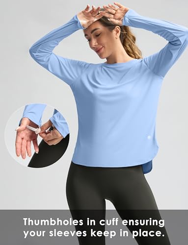 Women's UPF 50+ Long Sleeve Sun Shirt - Haze Blue, Medium, Workout & Hiking