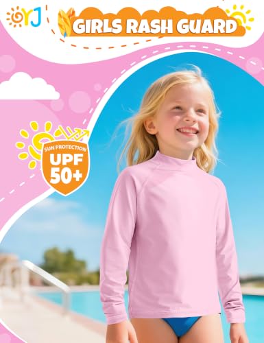 Long Sleeve Rash Guard Swim Shirt for Boys - Light Pink, 5-6 Years, UPF 50+