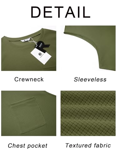 Men's Casual Waffle Knit Tank Top - Army Green, Large