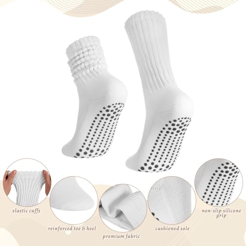 Non-Slip Slouch Pilates Socks with Grips - Black & White, Size 5.5-8